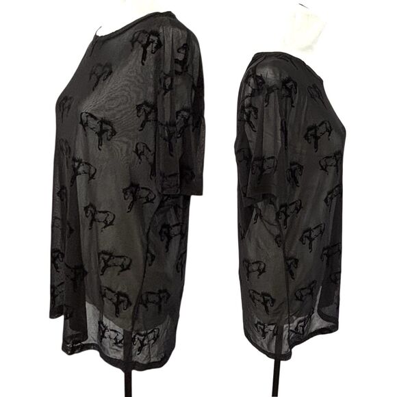 Two 2 Fly Buck Fifty Mesh Tee Black Sheer Embossed Horses - Picture 2 of 10
